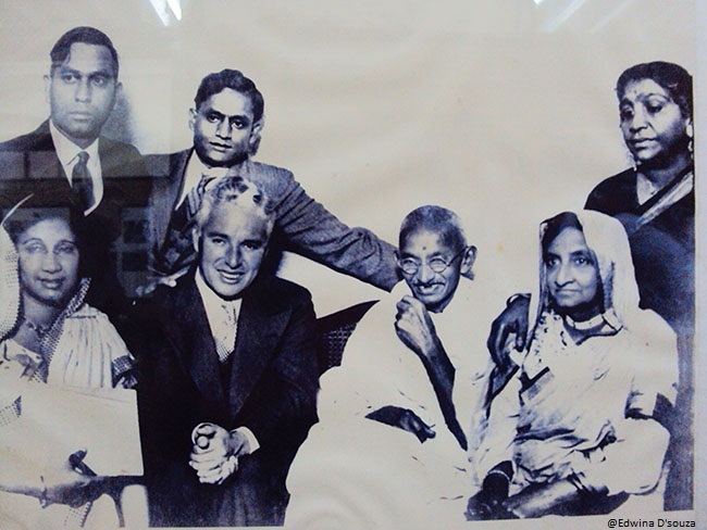 Gandhi and Charlie Chaplin (Centre)