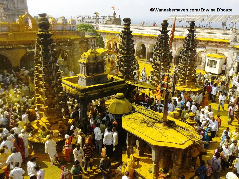 Celebrating the Bhandara festival at Khandoba Temple, Jejuri